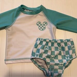 Disney Kids Rash Guard Two-Piece Swim Set in Mint Green and White